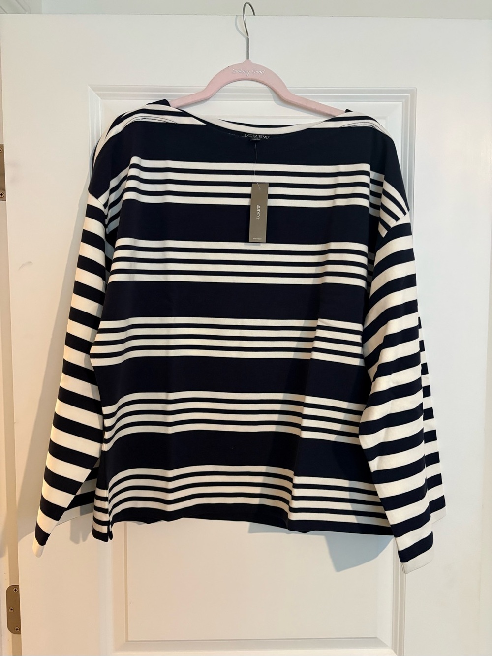 NWT J. Crew Navy and White Striped Cinched waist Long-Sleeve Tee